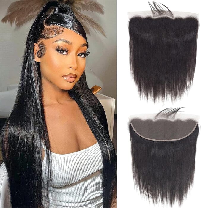 QT Straight Hair 13x4 HD Transparent Lace Frontal Pre Plucked Body Wave Human Hair