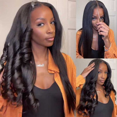 QT 70% Off Yaki Straight Glueless 8x5 Pre Cut Lace Wig Pre Plucked Human Hair