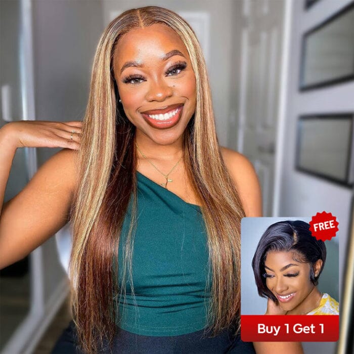 Buy Highlight 13x4 Lace Frontal Wig Straight Get Bob Lace Wig Human Hair Free