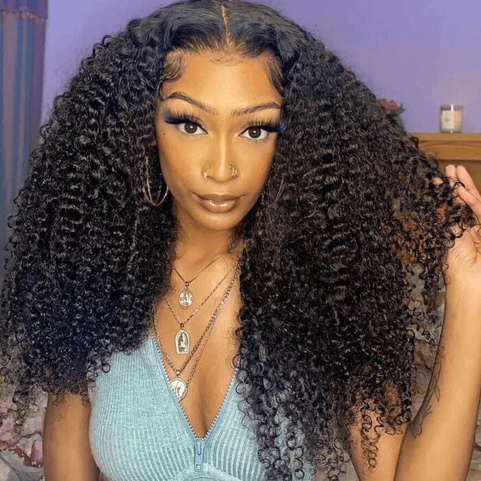 QT Hair 13X4 Kinky Curly Lace Frontal Wig Pre Plucked Hairline Natural ...