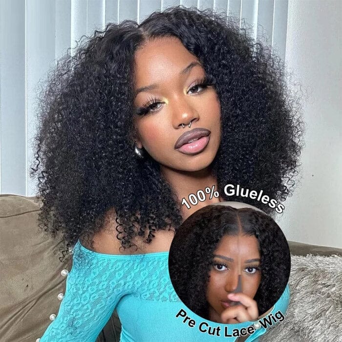 Buy Kinky Curly 5x5 Lace Closure Wig Get Glueless Lace Part Wig with Bangs Human Hair Free