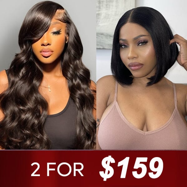 2 Wigs $159 Glueless Pre Cut Body Wave Lace Wig with Bone Straight Bob Wig Human Hair