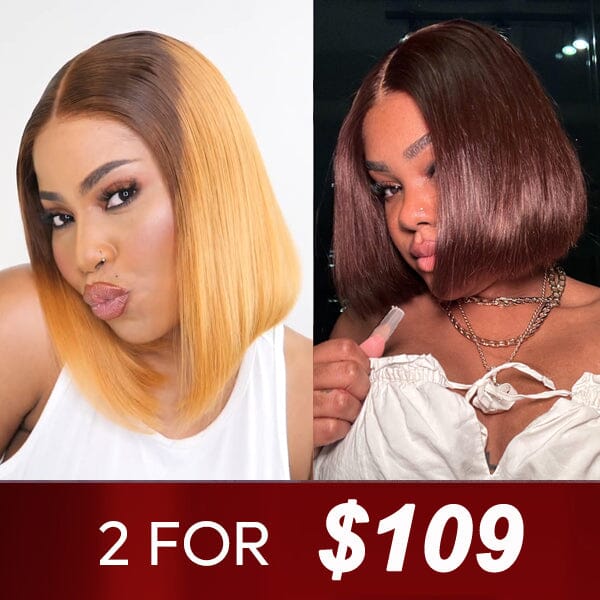 2 Wigs $109 Brown Roots Honey Blonde Color Bob Wig And Brown Color Bob Wig Human Hair