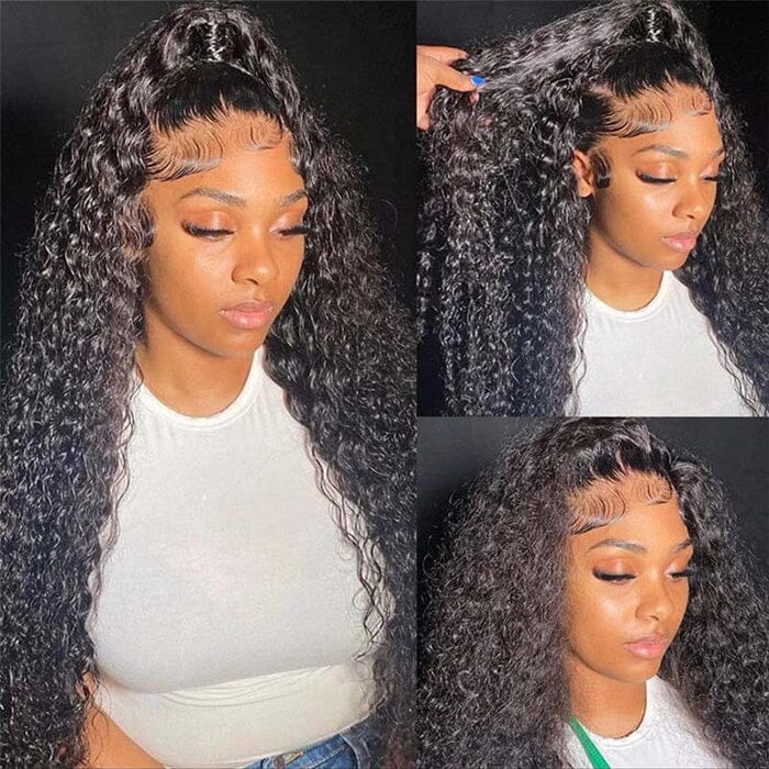 360 Lace Frontal Wigs Glueless Invisi-Drawstring Flexible Fit Jerry Curly Wigs With Bleached Knots