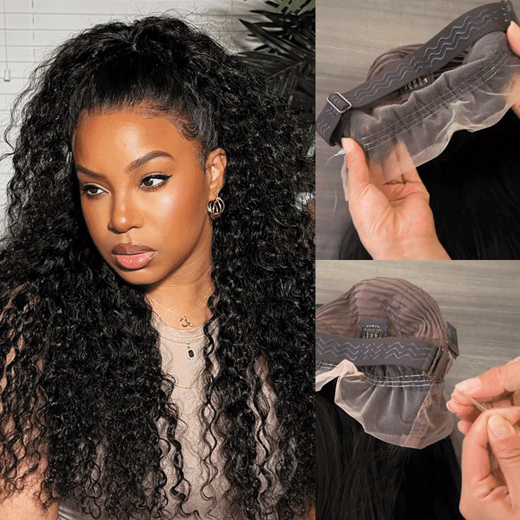 360 Lace Frontal Wigs Glueless Invisi-Drawstring Flexible Fit Jerry Curly Wigs With Bleached Knots