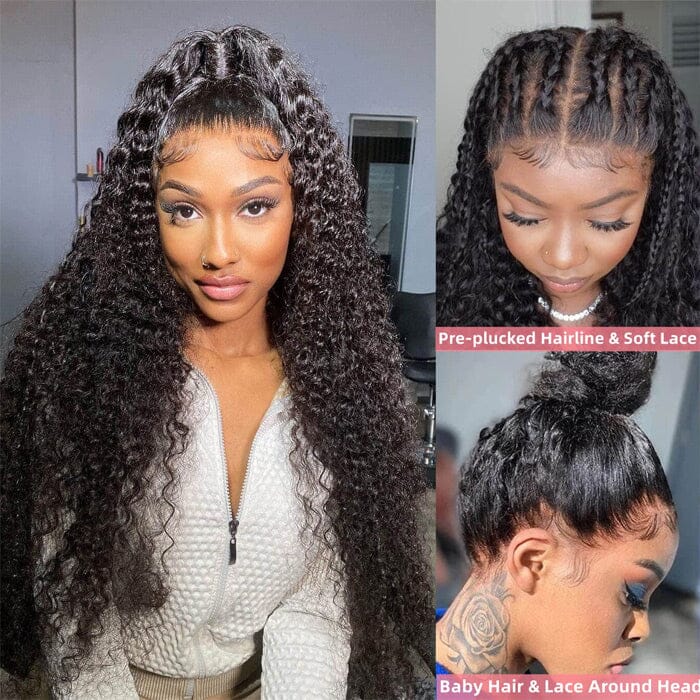 360 Lace Frontal Wigs Glueless Invisi-Drawstring Flexible Fit Jerry Curly Wigs With Bleached Knots