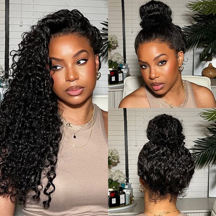 360 Lace Frontal Wigs Glueless Invisi-Drawstring Flexible Fit Jerry Curly Wigs With Bleached Knots