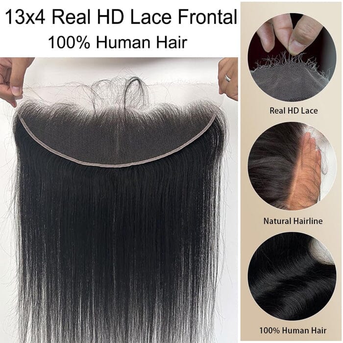 QT Straight Hair 13x4 HD Transparent Lace Frontal Pre Plucked Body Wave Human Hair