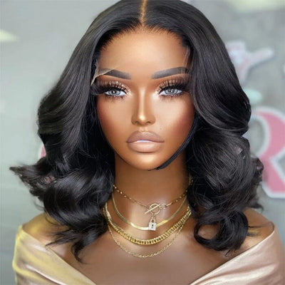 2 Wigs $119 Bouncy Wave 12" 5x5 Bob Lace Closure Wig and 10" Lace Part Wig with Bangs Human Hair