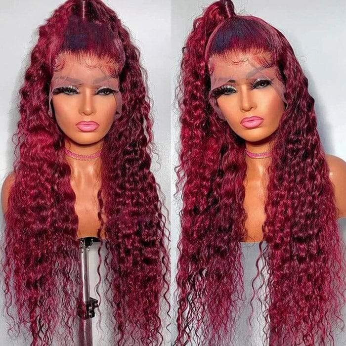 70% Off 13x4 Lace Frontal Wig Color 99J Deep Wave Human Hair Flash Sale ｜QT Hair