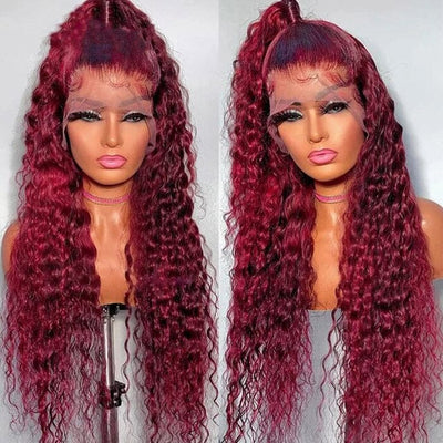 70% Off 13x4 Lace Frontal Wig Color 99J Deep Wave Human Hair Flash Sale ｜QT Hair