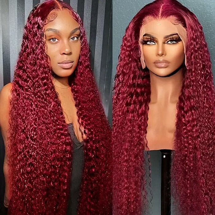99J Dark Red Color Lace Closure Wigs Pre Plucked Jerry Curly Human Hair ｜QT Hair