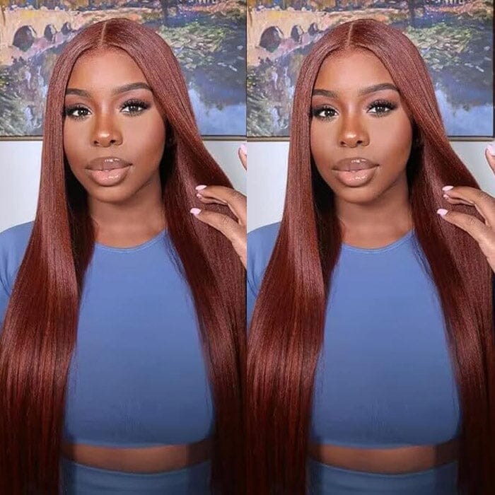 Auburn Brown Color 8*5 Pre Cut Lace Wig Glueless Silky Straight QT Human Hair