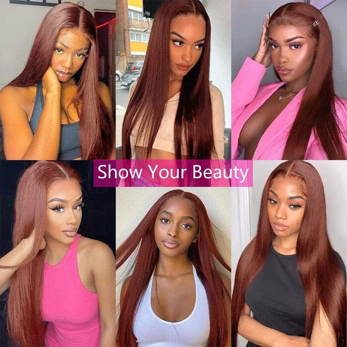 Auburn Brown Color 8*5 Pre Cut Lace Wig Glueless Silky Straight QT Human Hair