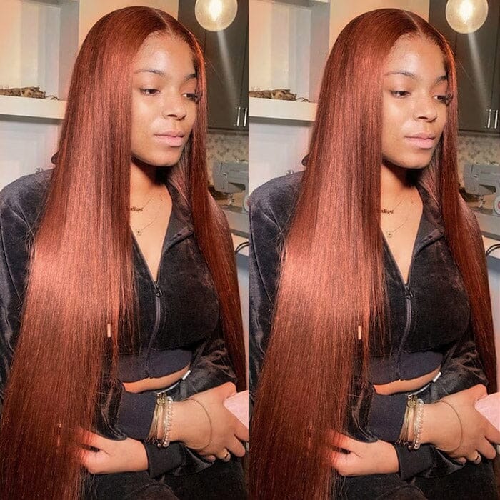 Auburn Brown Color 8*5 Pre Cut Lace Wig Glueless Silky Straight QT Human Hair