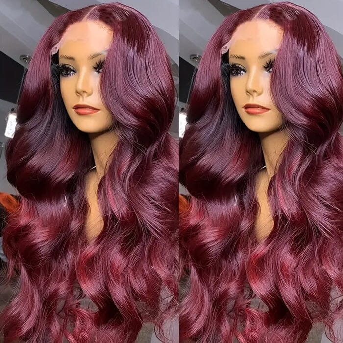 Body Wave 99J Color Lace Closure Wigs Pre Plucked Dark Red QT Human Hair ｜QT Hair