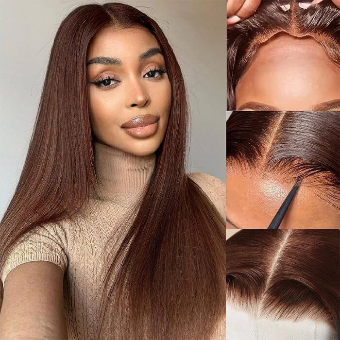 $100 Off Code: NY100 Pre Cut 8*5 Lace Wig Glueless Brown Color #4 Straight Human Hair