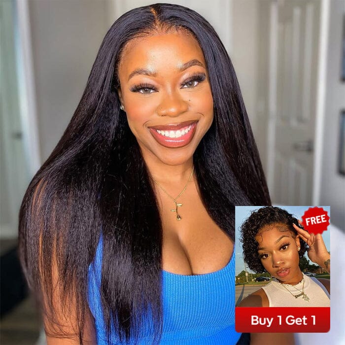 Buy Glueless Pre Cut 8*5 Lace Wig Kinky Straight Get Short Pixie Curly Lace Part Wig Free