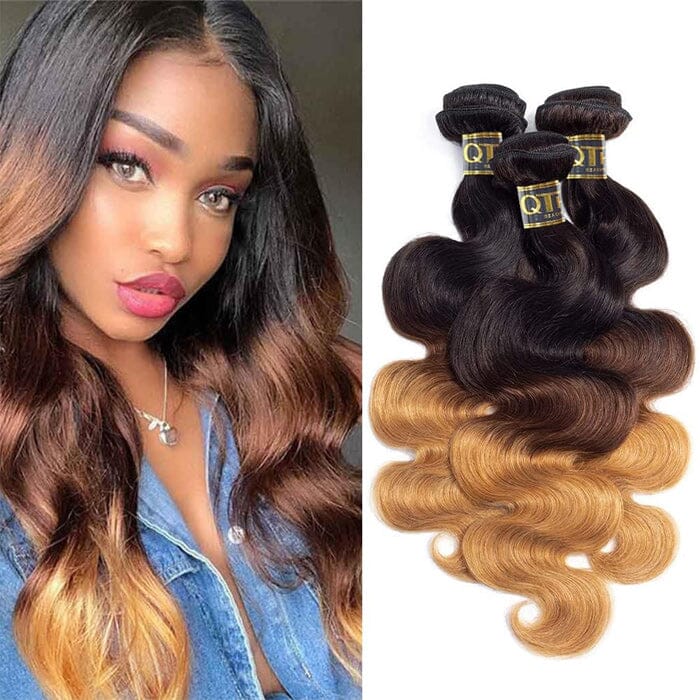 Buy 3 Bundles Ombre Color T1B/4/27 Hair Weave Get 1 Pc 4*4 Lace Closure Free