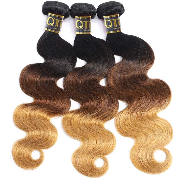 Buy 3 Bundles Ombre Color T1B/4/27 Hair Weave Get 1 Pc 4*4 Lace Closure Free