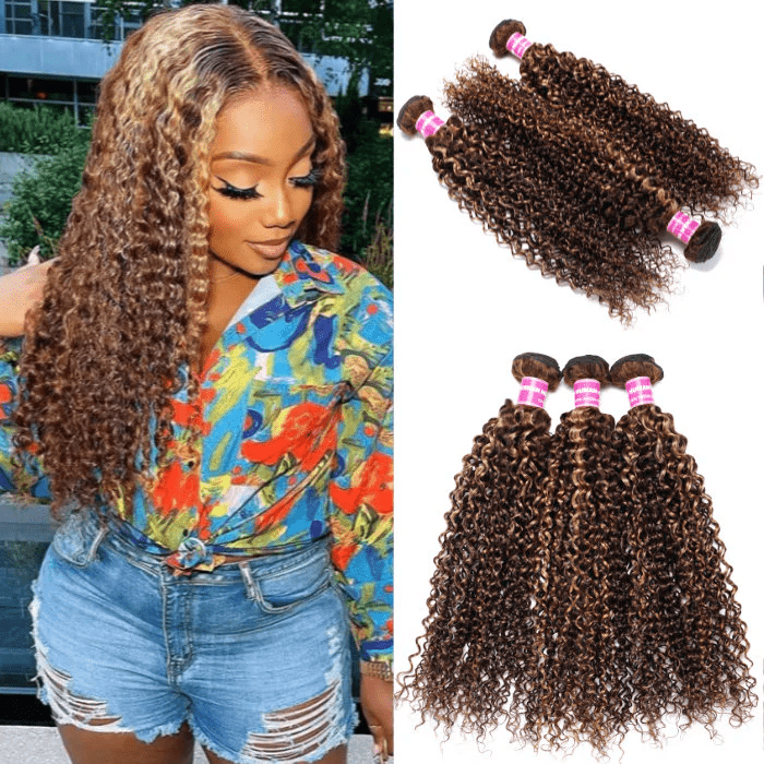 Buy Jerry Curly Ombre Highlight Human Hair Bundles Get P4/27 Color Lace Closure Free