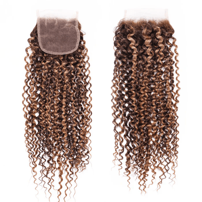 Buy Jerry Curly Ombre Highlight Human Hair Bundles Get P4/27 Color Lace Closure Free