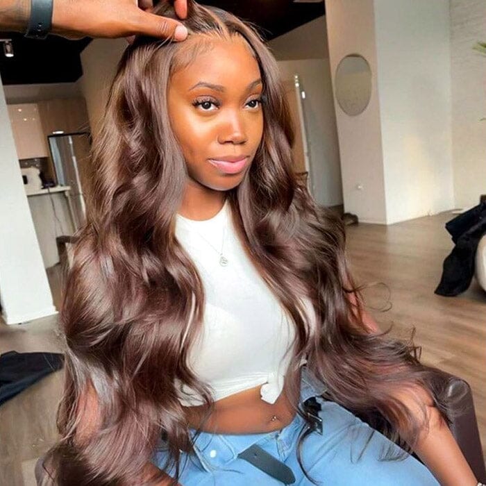 Chocolate Brown Color #4 Body Wave Lace Wigs Pre Plucked Human Hair ｜QT Hair