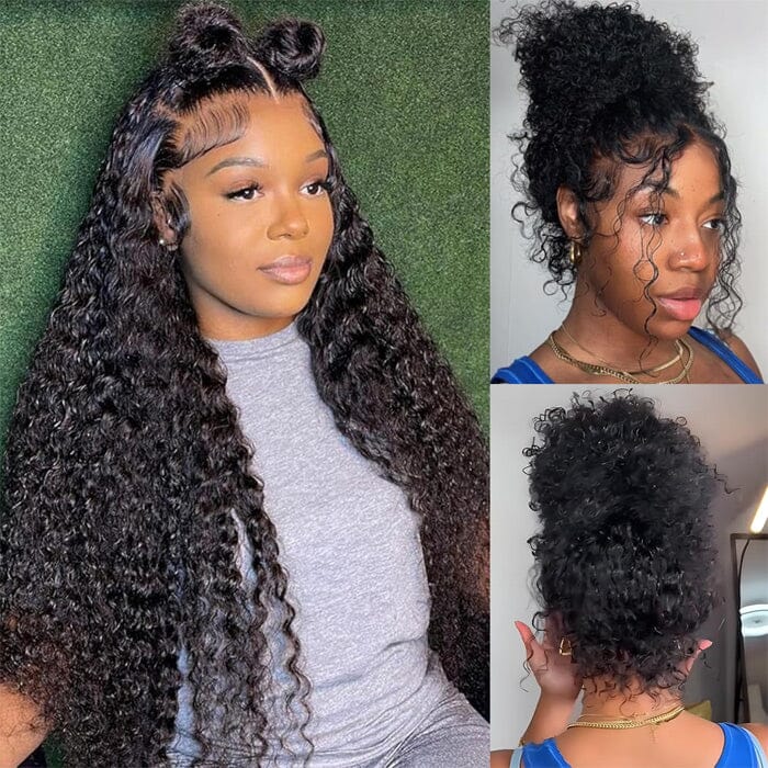 Glueless Invisi-Drawstring Flexible Fit 360 Lace Frontal Wigs Pre Plucked Deep Wave Virgin Human Hair