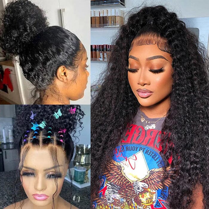 Glueless Invisi-Drawstring Flexible Fit 360 Lace Frontal Wigs Pre Plucked Deep Wave Virgin Human Hair