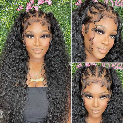 Glueless Invisi-Drawstring Flexible Fit 360 Lace Frontal Wigs Pre Plucked Deep Wave Virgin Human Hair