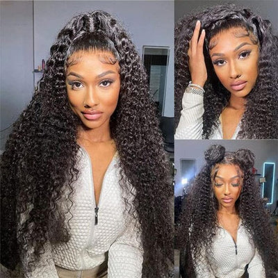 Glueless Invisi-Drawstring Flexible Fit 360 Lace Frontal Wigs Pre Plucked Deep Wave Virgin Human Hair