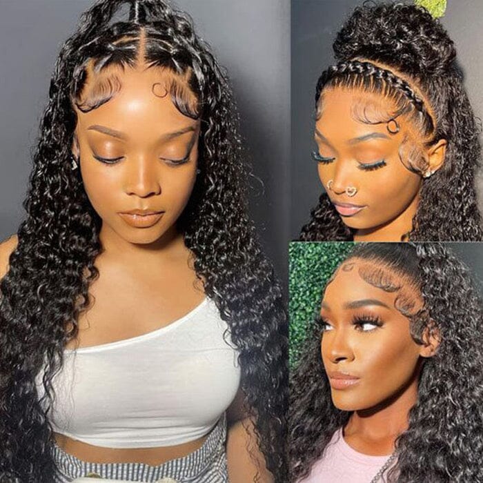 Glueless Invisi-Drawstring Flexible Fit 360 Lace Frontal Wigs Pre Plucked Deep Wave Virgin Human Hair