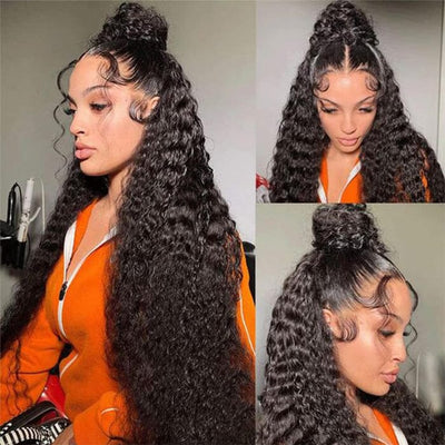 Glueless Invisi-Drawstring Flexible Fit 360 Lace Frontal Wigs Pre Plucked Deep Wave Virgin Human Hair