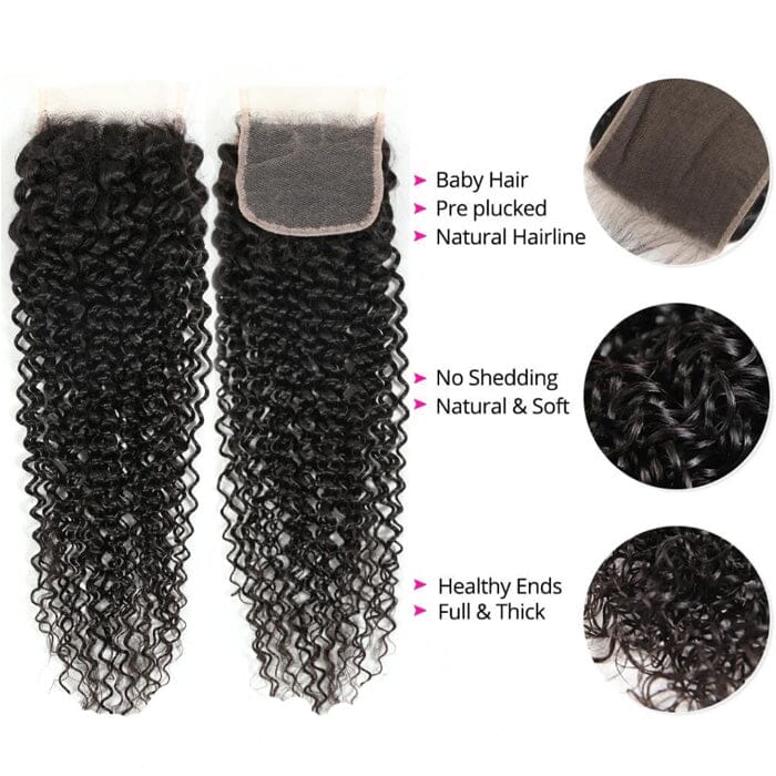 Buy Curly Human Hair Weave Bundles Get 4x4 Lace Closure Pre Plucked Free