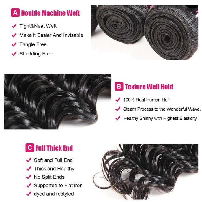 QT 14A Malaysian Virgin Human Hair Deep Wave Hair 3 Bundles with 4*4 Lace Closure ｜QT Hair