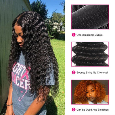 QT 14A Malaysian Virgin Human Hair Deep Wave Hair 3 Bundles with 4*4 Lace Closure ｜QT Hair