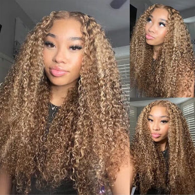 Jerry Curly Glueless 8x5 Pre Cut Lace Wig Pre Plucked Ombre Highlight Human Hair