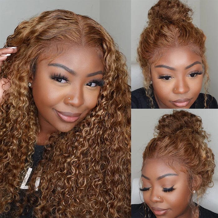 Jerry Curly Glueless 8x5 Pre Cut Lace Wig Pre Plucked Ombre Highlight Human Hair