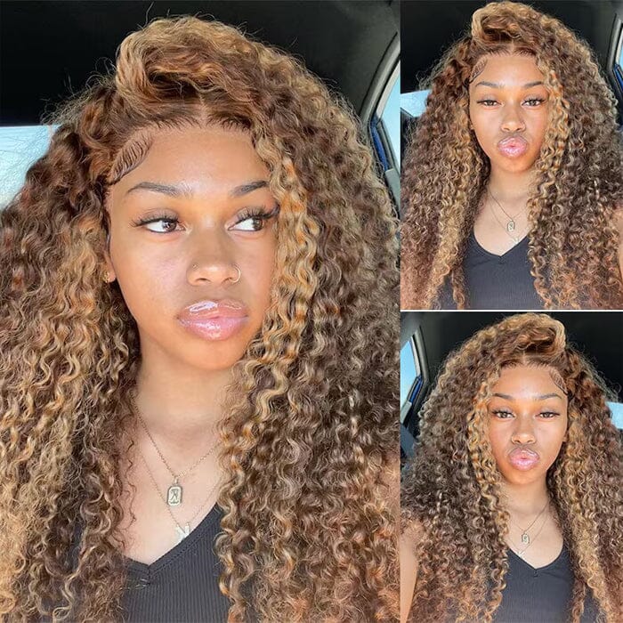 Jerry Curly Glueless 8x5 Pre Cut Lace Wig Pre Plucked Ombre Highlight Human Hair