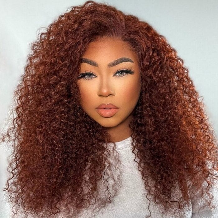 Jerry Curly Reddish Brown Human Hair Transparent Lace Wigs Pre Plucked ｜QT Hair