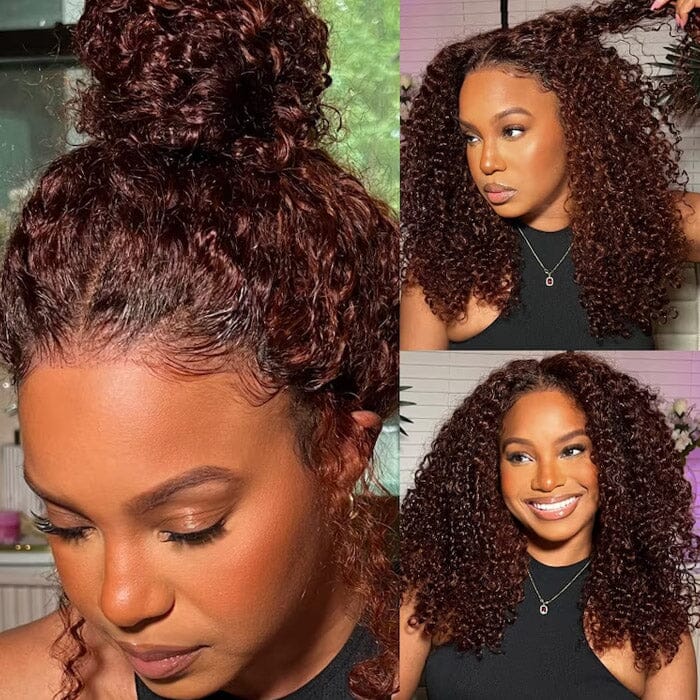 Jerry Curly Reddish Brown Human Hair Transparent Lace Wigs Pre Plucked ｜QT Hair