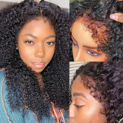 Kinky Curly 13x4 Lace Front Wigs with Curly Edge Human Hair 180% Density ｜QT Hair