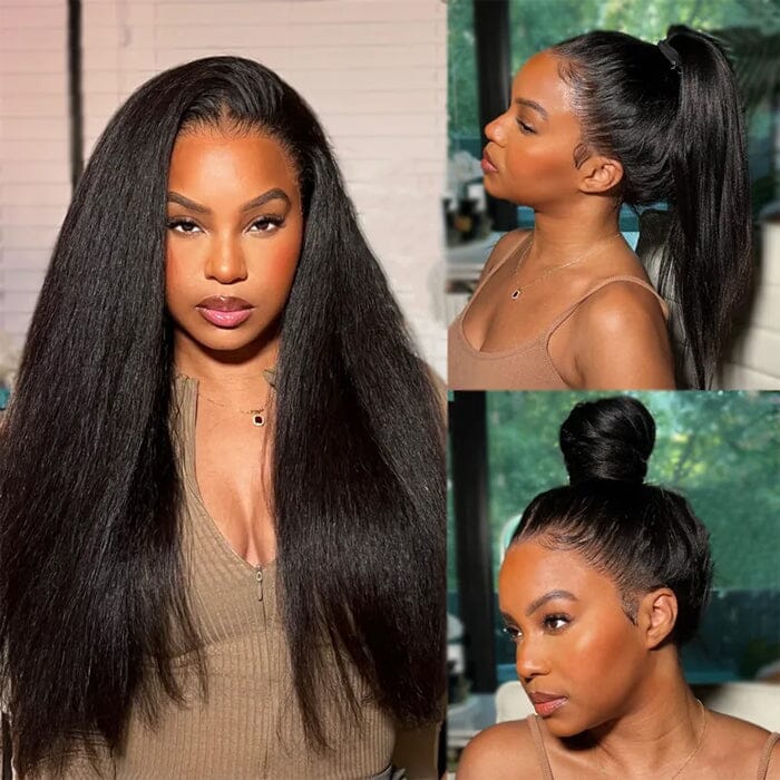 Light Yaki Straight Invisi Strap Snug Fit 360 Transparent Lace Frontal Wig Bleached Knots Human Hair