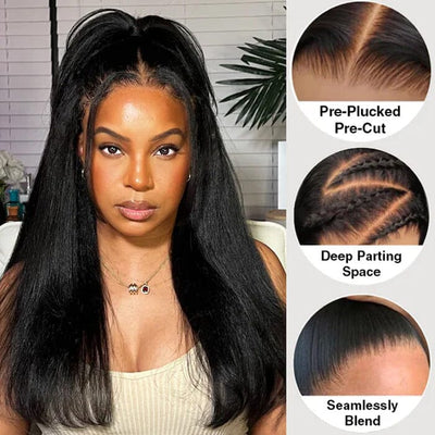 Light Yaki Straight Invisi Strap Snug Fit 360 Transparent Lace Frontal Wig Bleached Knots Human Hair