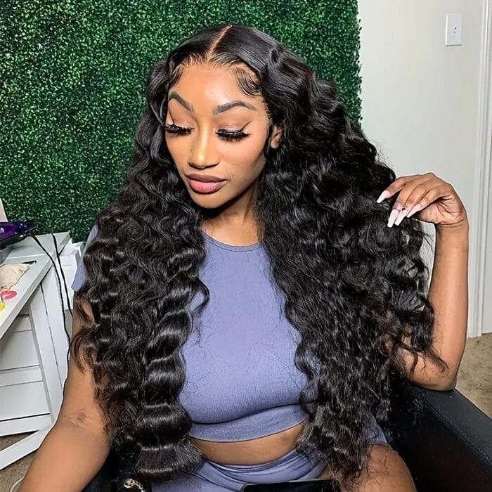 Loose Deep Wave 360 Lace Frontal Wigs Pre Plucked Invisi Strap Snug Fit Virgin Human Hair