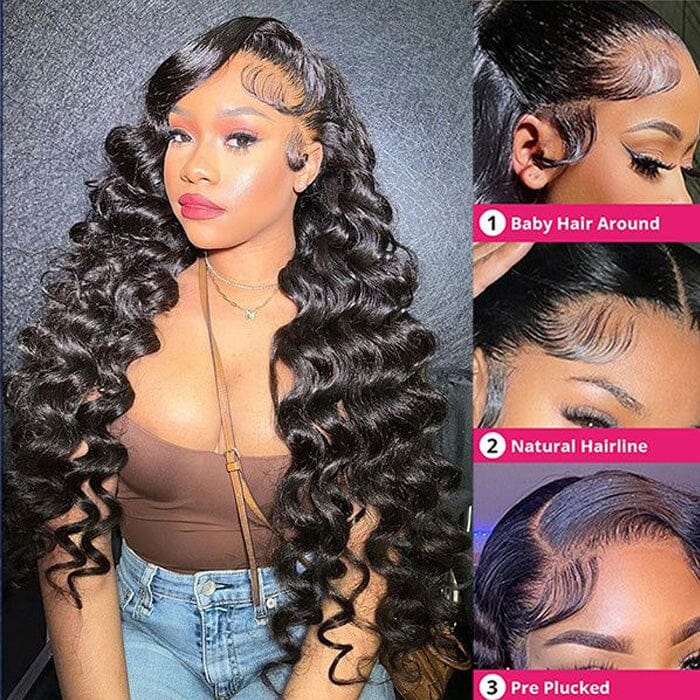 Loose Deep Wave 360 Lace Frontal Wigs Pre Plucked Invisi Strap Snug Fit Virgin Human Hair