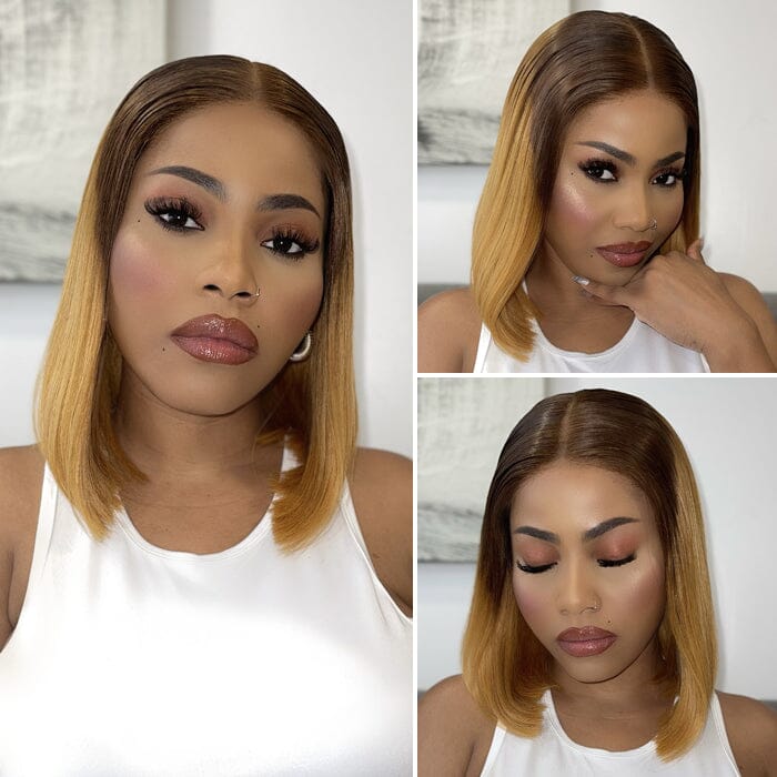 $69 Flash Sale Brown Color Ombre Blonde Lace Wigs Pre Plucked Short Bob Human Hair