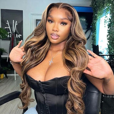 Ombre Highlight Body Wave 8x5 Pre Cut Lace Wig Glueless Pre Plucked Human Hair