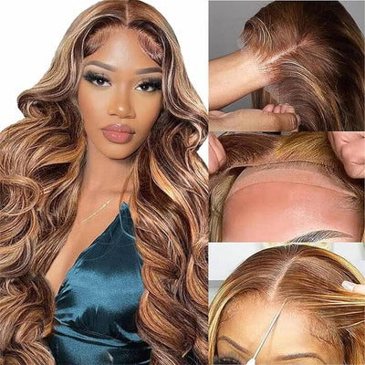 Ombre Highlight Body Wave 8x5 Pre Cut Lace Wig Glueless Pre Plucked Human Hair