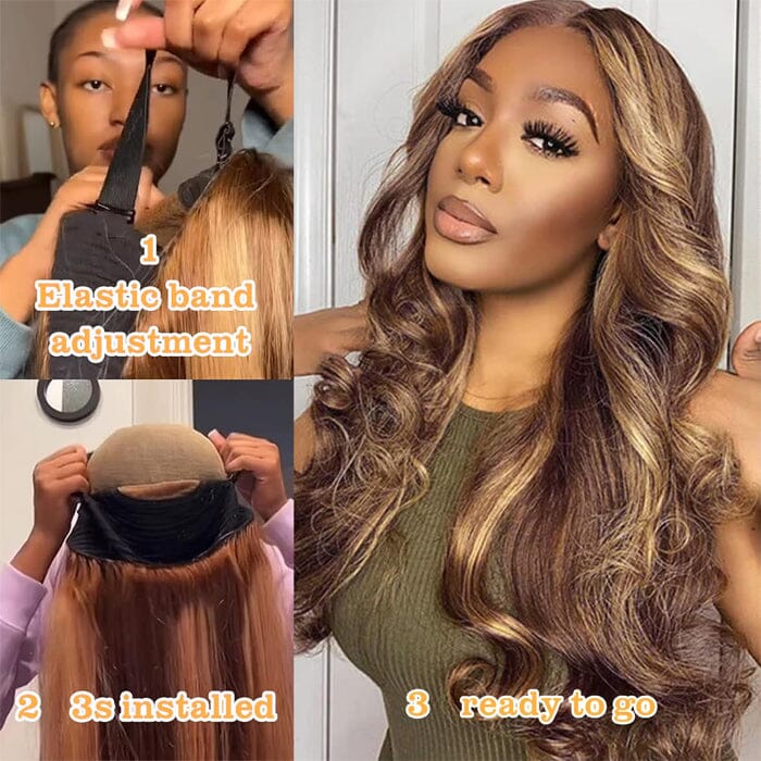 Ombre Highlight Body Wave 8x5 Pre Cut Lace Wig Glueless Pre Plucked Human Hair